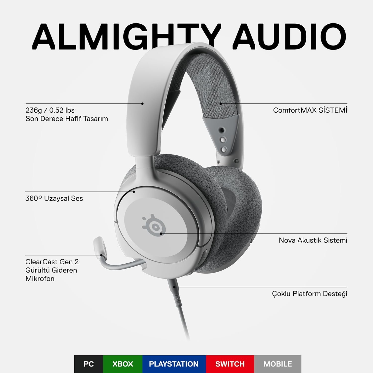 SteelSeries Arctis Nova 1 - White 2 SteelSeries Arctis Nova 1 - White - Image 2